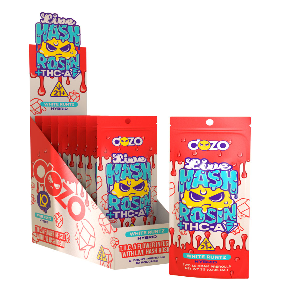 Dozo LIVE HASH ROSIN Preroll | White Runtz (Hybrid) 2pk (box of 10)